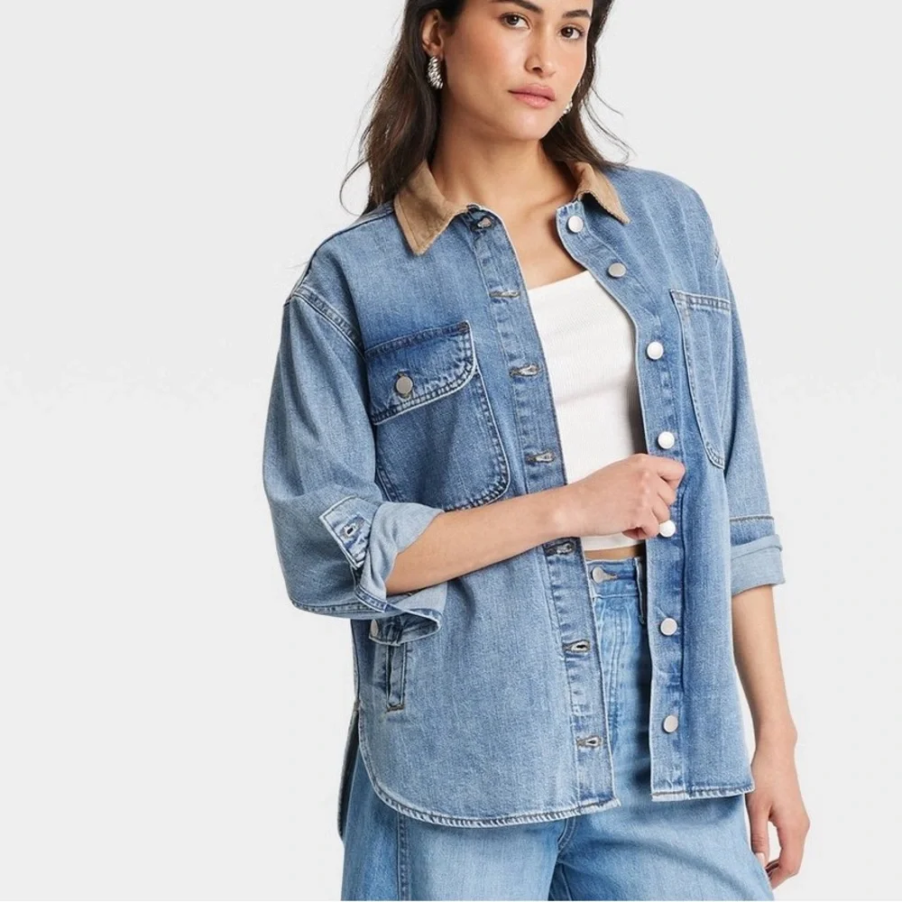 Target Women's Long Sleeve Denim Shacket Universal Thread Blue Size Large NWT